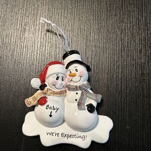 Christmas Holiday Ornament Two Snowman Pregnancy Announcement Personalize